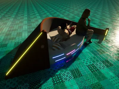 Sofa cama circular con materiales PBR 2K Free 3D model