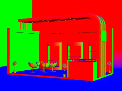 Compact 2 side open exhibition booth with curved fascia 3D model