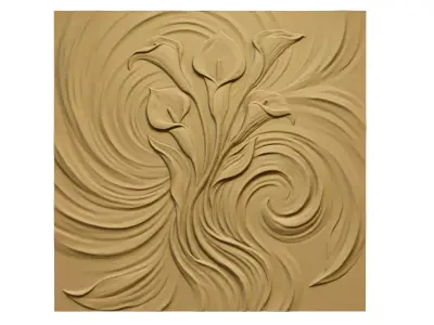  Modern Calla Lily Relief Panel Wall Decor Set STL Mural CNC 326 3D model