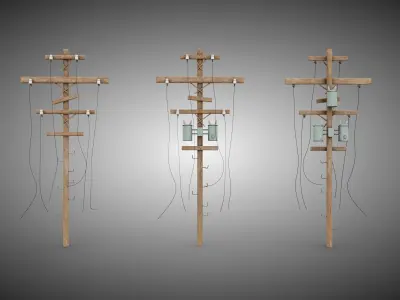 Power Pole Set  Low-poly 3D model