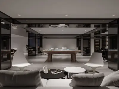 Luxury Party Room with Billiard Table  Modern 3D Interior Design 3D model