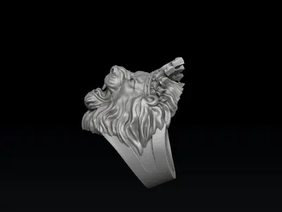 Lion With Crown V2 Ring 3D print model