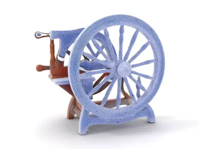 Antique Wooden Spinning Wheel model pack Low-poly 3D model