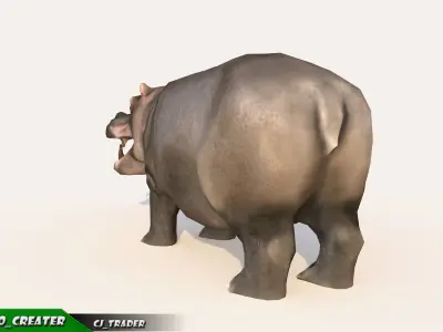 Lowpoly Hippopotamus Animated 3D model Low-poly 3D model