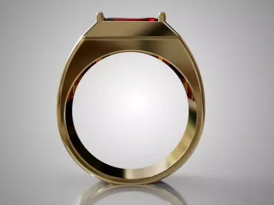 Gold Graduation Ring with Rectangular Red Gemstone 3D Print 3D print model