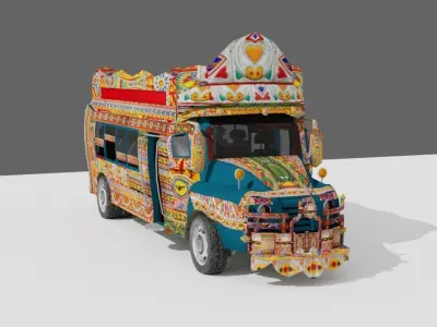 Pakistani Old Nishan Bus Low-poly 3D model