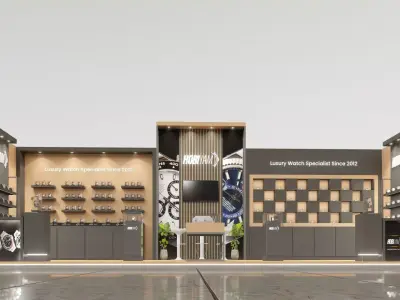 watch booth 10x3 meters 3D model