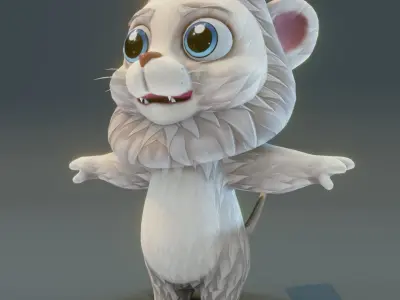 Cartoon White Lion Rigged 3D Model Low-poly 3D model