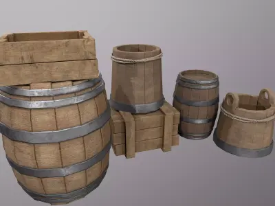 Medieval Barrels and Crates Pack   Game Ready PBR 3D Props Low-poly 3D model