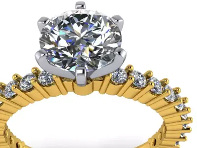 2 Carat Peg Head Solitaire with side accent stones Promise ring 3D print model