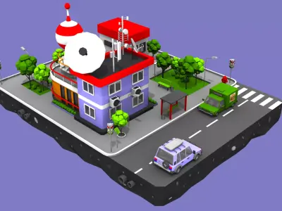 Science Center Block from Cartoon Low Poly City Low-poly 3D model