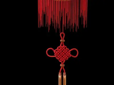 A golden Chinese lantern with a Chinese knot animation  Low-poly 3D model