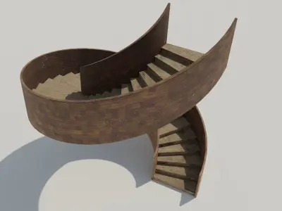 Wooden stairway  Low-poly 3D model