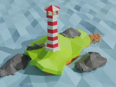 island location lighthouse island in the middle of the ocean 123 Low-poly 3D model