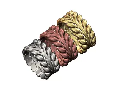 Rounded double row leaf motif band us size 6 7 8  3D print model