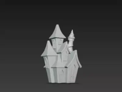 3D Model of Gray Haunted House Happy Halloween Building 3D print model