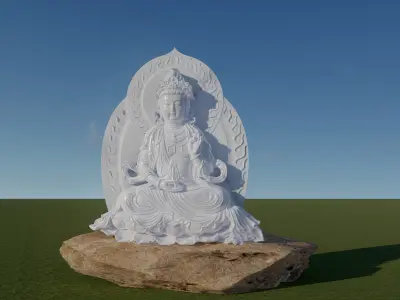 Buddhad wooden statue Low-poly 3D model