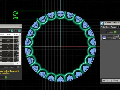 U Shaped Eternity Ring 2 point 9 mm stone size swiss 15 and EU55 3D print model