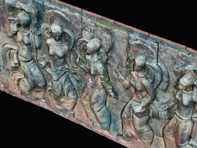 Bas-relief Wall Decor Bas Relief Art Young Woman Dancers 3D model
