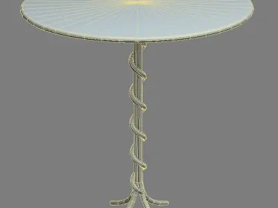 Table 2 round wooden with gold base 3D model
