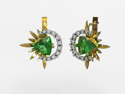 Set Green Chamomile Ring and Earring 3D print model