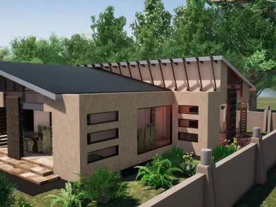 Three Bedroom Middle class Mansion 3D model