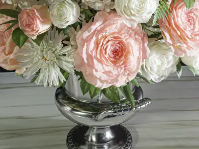 Flower Set 044 White pink chrysanthemum and rose 3D model
