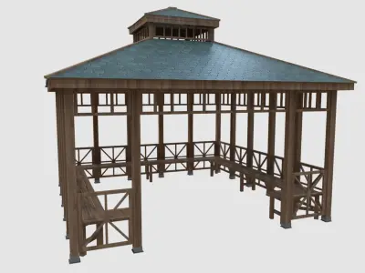 Wood Garden Pergola - Gazebo 03  Low-poly 3D model