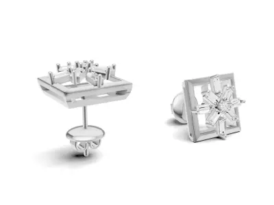Square Baguette Diamond Stud Earrings 3D print model