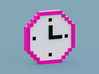 Voxel Pink Clock  Low-poly 3D model