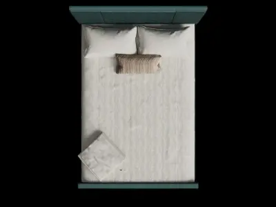 Green Velvet Mid Century Bed Low-poly 3D model