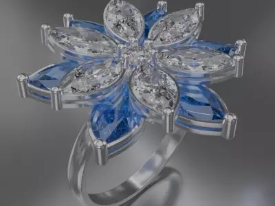 six leaf flower ring silve 3D model jewelry 3D model