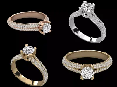 Luxury Pave Solitaire Diamond Ring CAD Design for Jewelry 3D print model