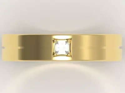 Unisex Gold Ring with Princess-Cut Diamond  3D print model