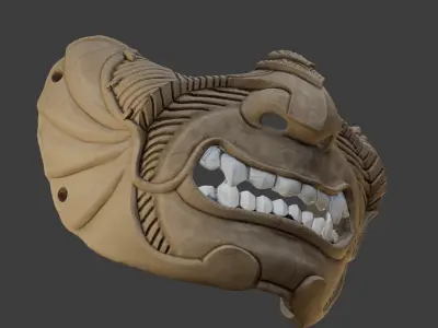 Oni Mask 11 Line pattern Half Face 3D print model