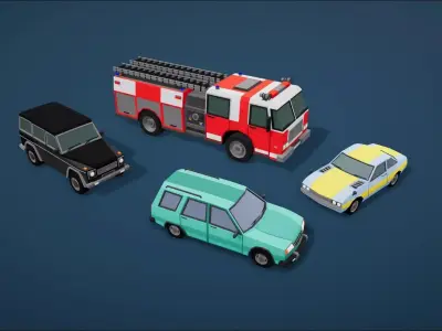 Low Poly Cars Pack 80 cars Low-poly 3D model