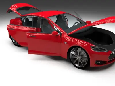 Tesla Model S with chassis and interior red 3D model