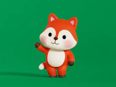 Fox Character Cartoon Chibi Kawaii Rigged Animated Low-poly 3D model