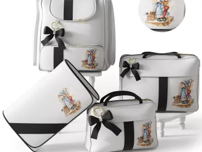 Set of luxury bags backpack and wallet 3D model