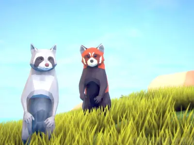 Poly Art Raccoons and Red Panda Low-poly 3D model