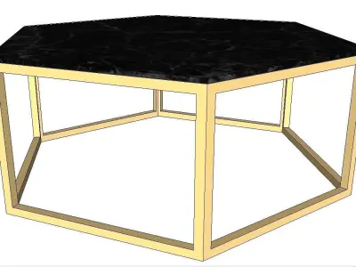 gold polygon coffee table with black marble top Low-poly 3D model