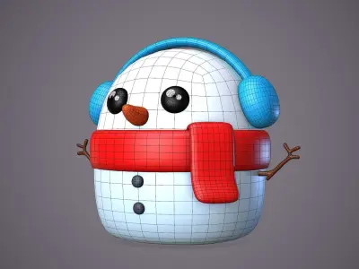 Cute Snowman Cartoon Low-poly 3D model
