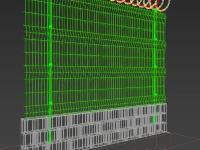 Fence barbed wire in ground 3D model