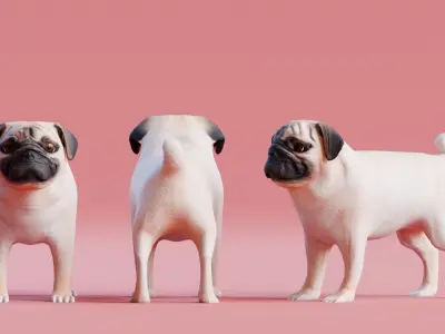 Low poly - Stylized dog - Pug Low-poly 3D model