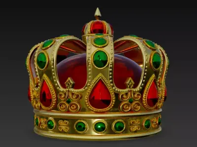 Golden Crown with Emerald Gems 3D model