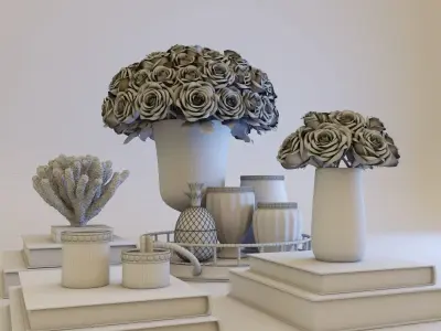 glass vases of roses 3D model