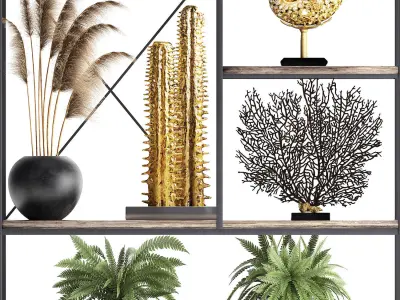Shelf rack with decor and plants 14 3D model