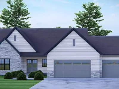 Modern Farmhouse Single-Story Suburban Home 3D Model  3D model