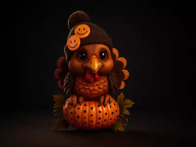 Adorable 3D Printed Turkey with Pumpkin 3D print model