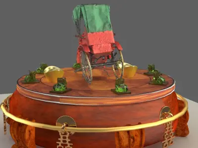Chinese gold ingot with rickshaw 3D model